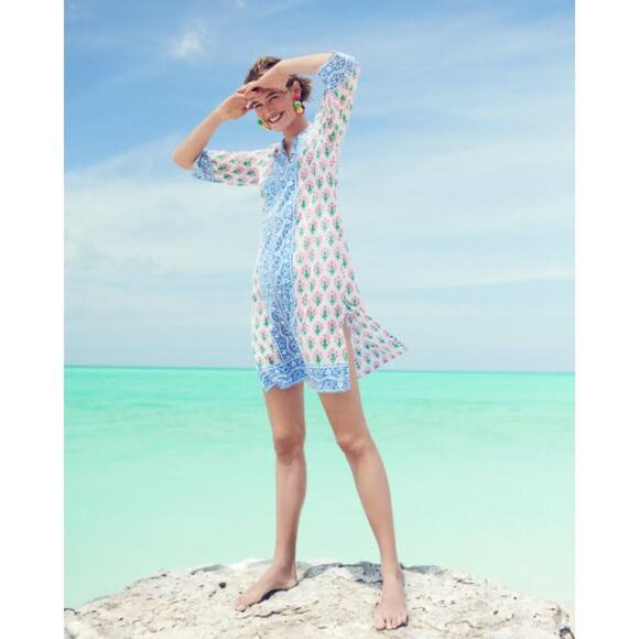 SZ Blockprints Kurta Tunic Size S Pink Blue Green Swim Cover Up Cotton Casual - Picture 3 of 14